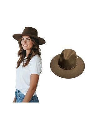Time and Tru Women's Chocolate Brown Wide-Brim Felt Fedora Hat